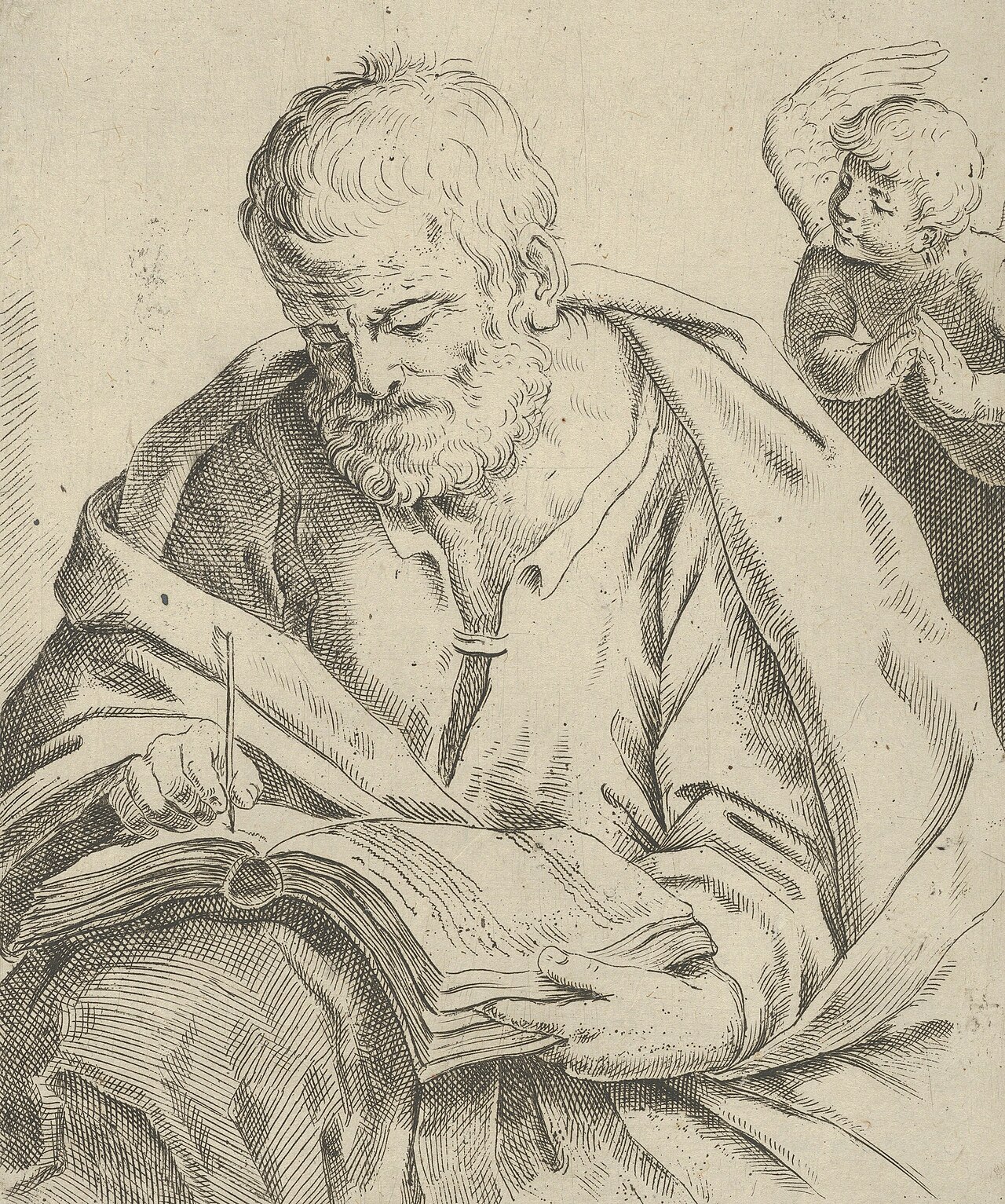 open book writing (foto: Guido Reni / anonymous / CC0, Wikimedia Commons)