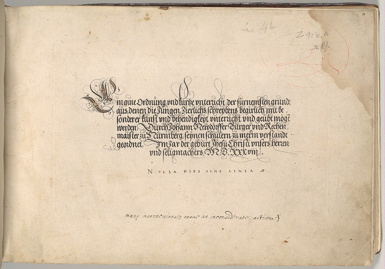open book writing (foto: Johann Neudörffer the Elder / CC0, Wikimedia Commons)